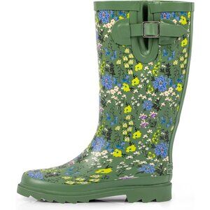 Women's Blossom Green Waterproof Tall Knee High Rubber landchief Rain Boot